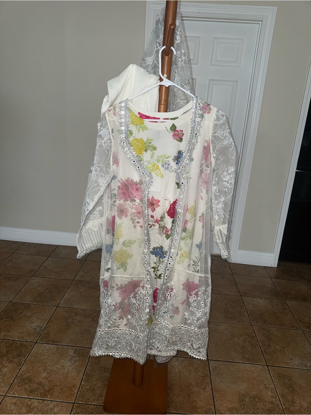 Floral Ivory Lace Overlay Dress